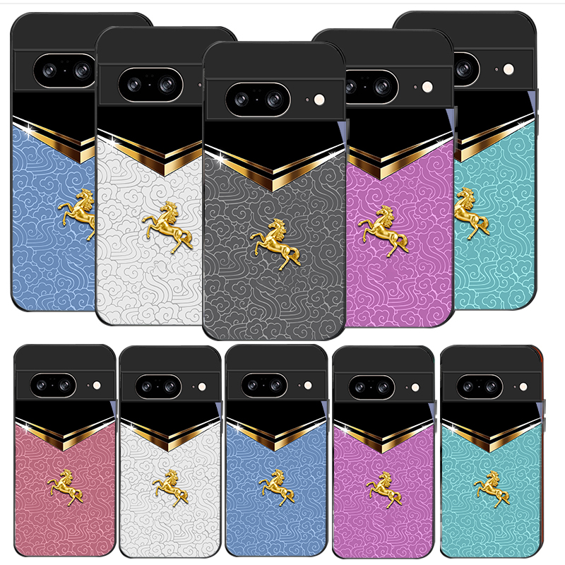 Google Pixel 9 - เคสโทรศัพท์แก้วสีดำลายม้าทองในยามค่ำคืน สำหรับ Google Pixel 8 7