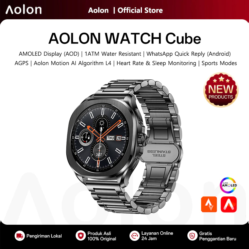 Android Smartwatch Accessories - นาฬิกาอัจฉริยะ Aolon Cube หน้าจอ AMOLED 1.43