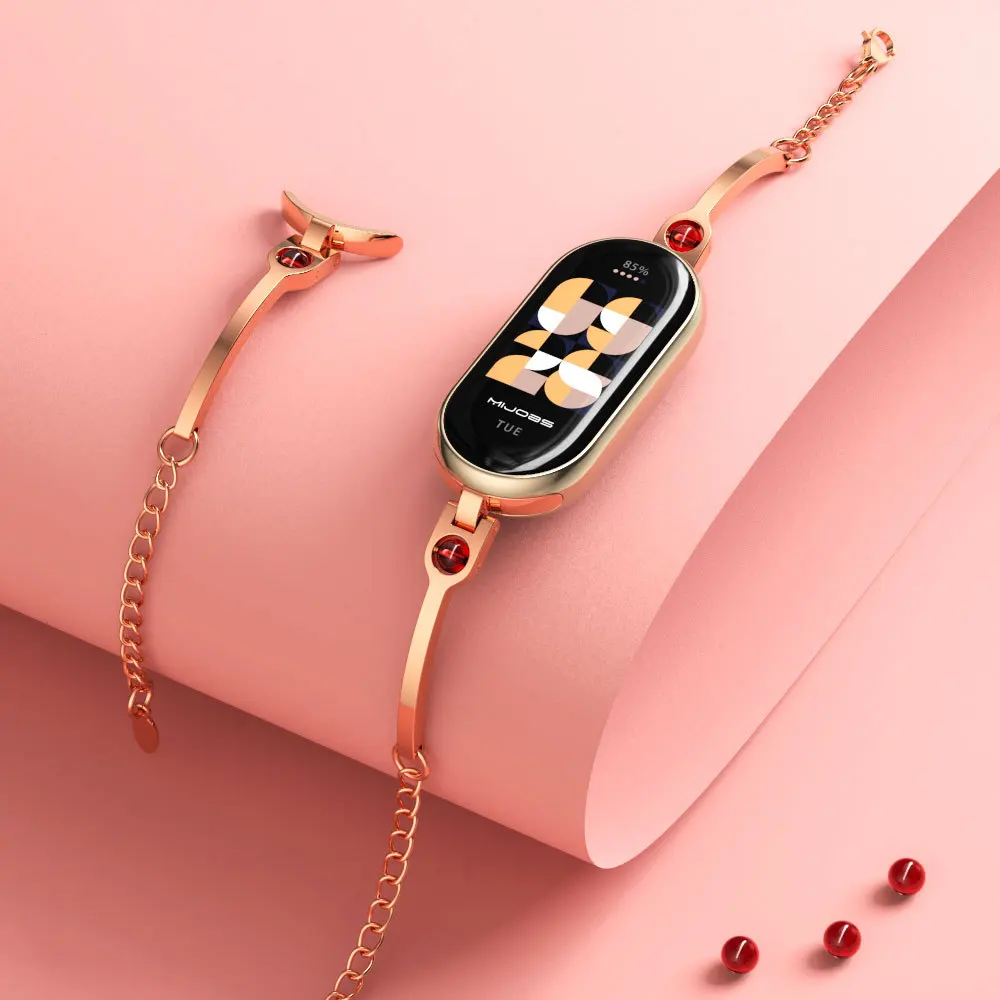 Smartwatch Watch Accessories For Women - สายรัดสํารองสแตนเลสสําหรับ Xiaomi Mi Band 8, สายรัดข้อมือสําหรับผู้หญิง,