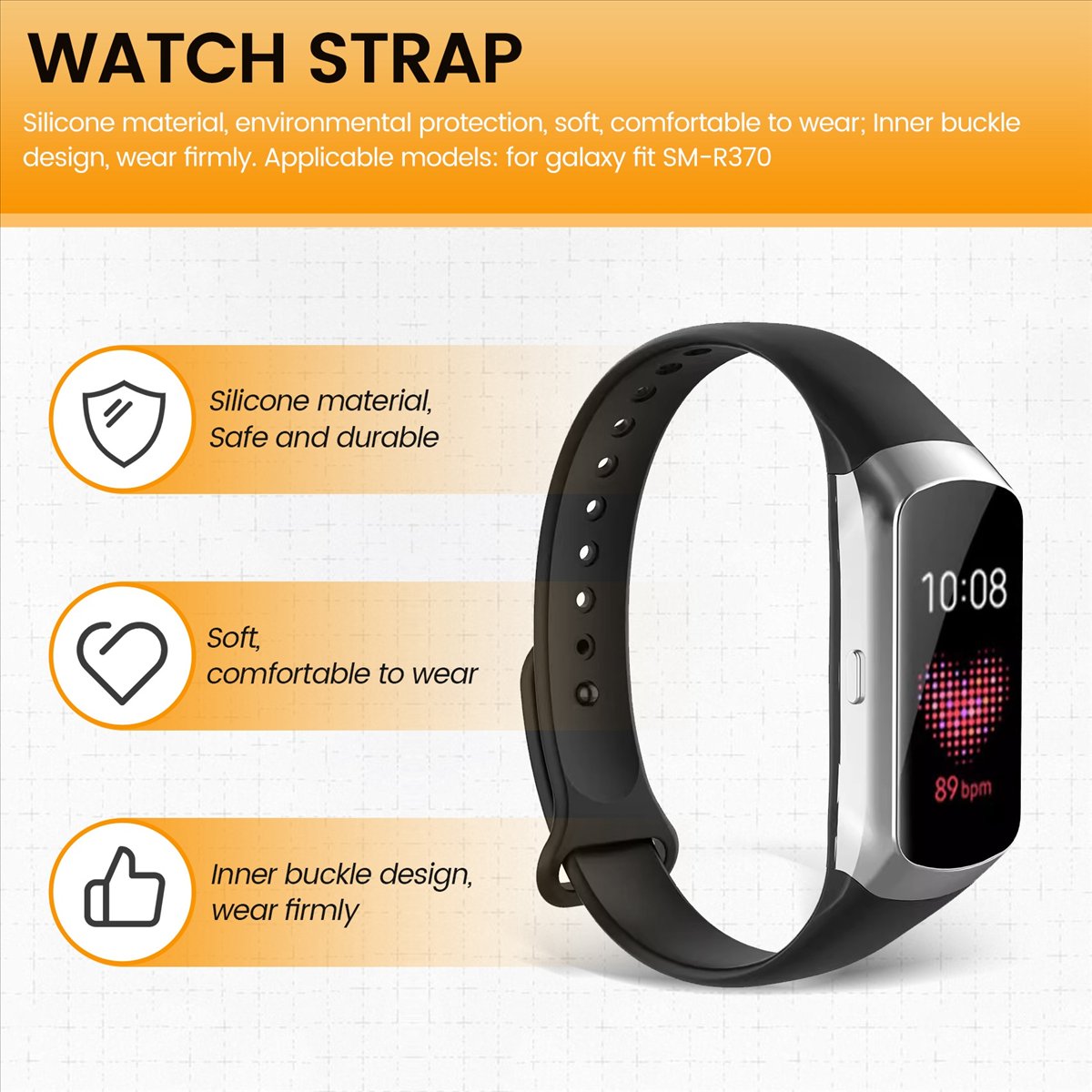 Silicone Band Replacement - A49T สายนาฬิกาสปอร์ตสำหรับกาแล็กซี่ฟิต SM-R370 สายนาฬิกาซิลิโคนอ่อนนุ่มสายสำหรับกาแล็กซี่ฟิต SM-R370 สายรัด