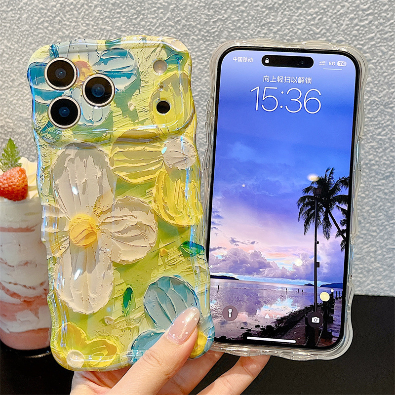 Apple Iphone 15 - เคสโทรศัพท์ลายภาพวาดสีน้ำมันดอกไม้ลายคลื่น สำหรับ iPhone 17 Air 16